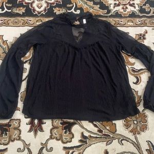 Black mesh long sleeve blouse with flower embellishments